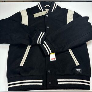 NWT HUDSON Mens Wool Varsity Bomber Jacket Size M Black Ivory Faux Leather $248